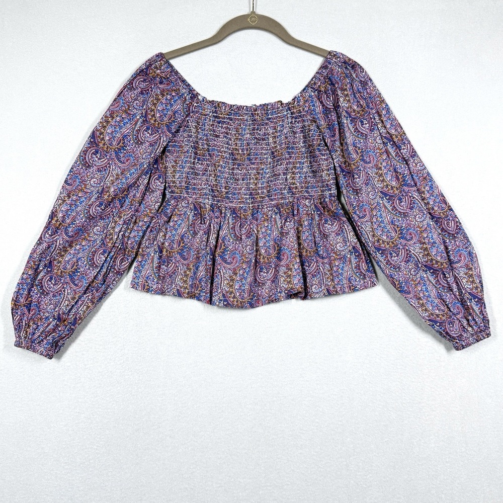 J Crew Top Women XS Puff Sleeve Smocked in Liberty Tropical Prince Print Paisley